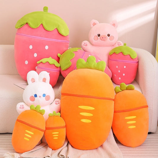 Cute Pig/Bunny In Carrot/Strawberry Bag Plush Toys 30/40/60/80cm