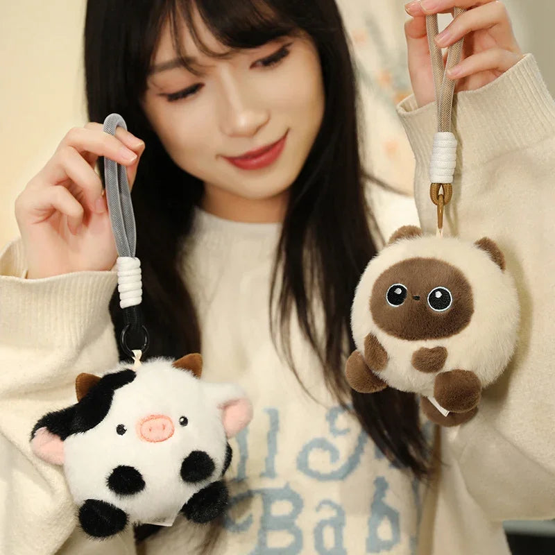 Cute Ball Shaped Animal Plush Keychain - Cat/Rabbit/Seal/Penguin/Cow/Elephant/Bee/Bird/Hamster