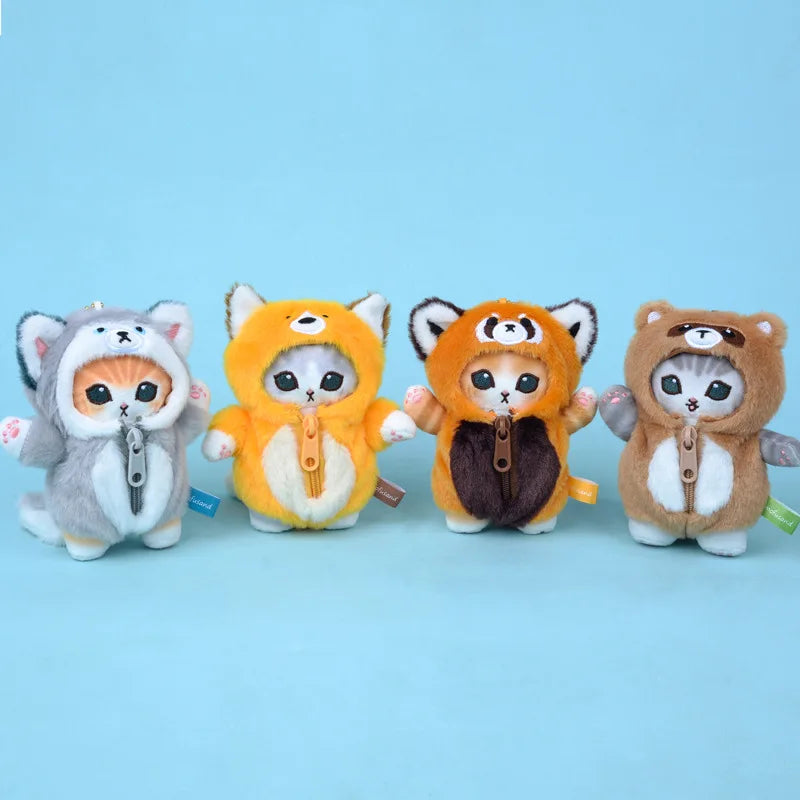 Mofusand Cat With Animal (Raccoon/Red Panda/Wolf/Fox) Dress Up Plush Keychains 12cm