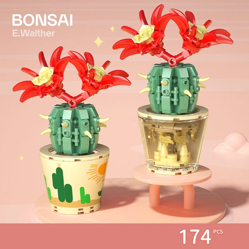 Flower Bouquet In Pot With Bonsai Style Mini Building Blocks - 10 Styles