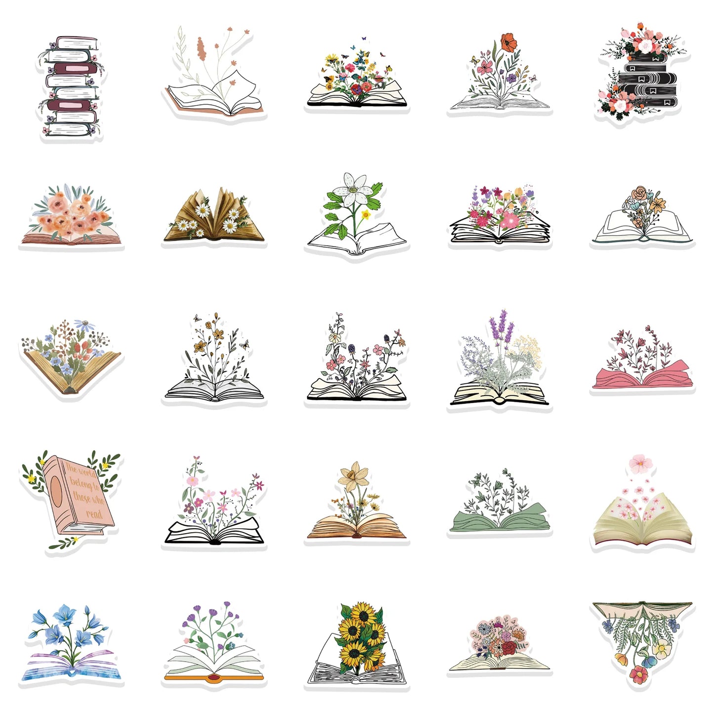 50 pcs Cute/Kawaii Flowers With Book Stickers