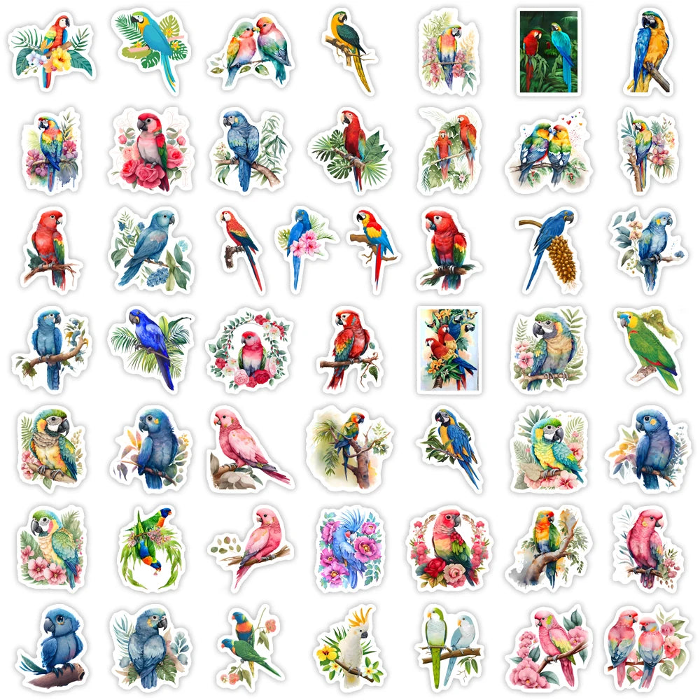 50 pcs Cute/Kawaii Bird (Parrot) Stickers