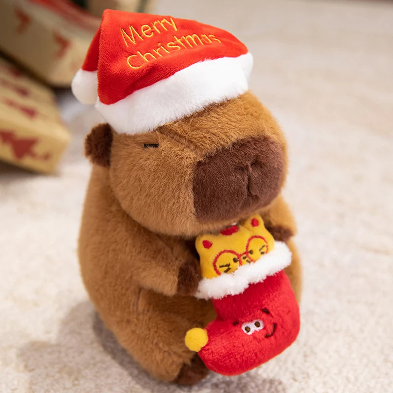 Cute Capybara With Christmas Hat and Decor Plush Toys 20cm