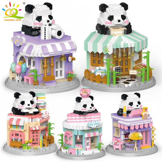 Cute Panda With Shop Set Mini Building Blocks - 5 Styles