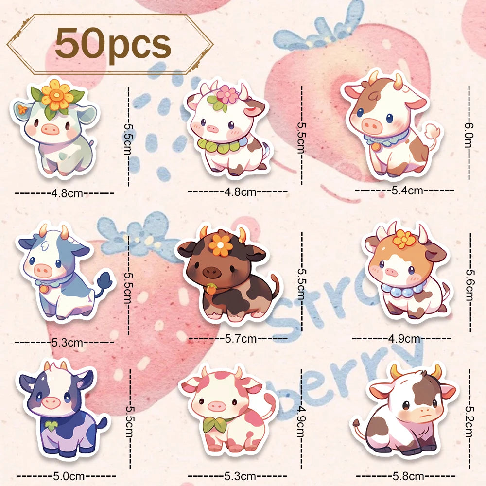 50 pcs Cute/Kawaii Cow Stickers