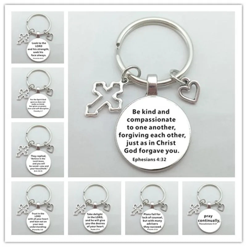 Keychain With The Bible Verse With Cross And Heart - 57 Styles