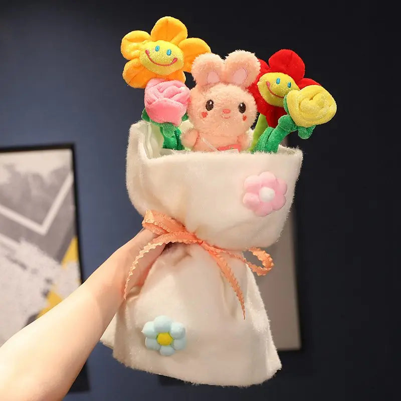 Animal(Bear/Rabbit/Pig/Duck) With Flower Plush Bouquet-  6 Styles With/Without Box and light