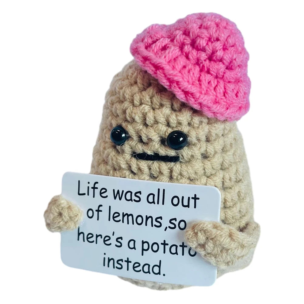 Handmade Knitted Potato/Corn/Carrot/Chicken/Avocado/Pear/Apple/Eggplant/Pea/Peach/Pitaya With Positive Message - 25 Styles