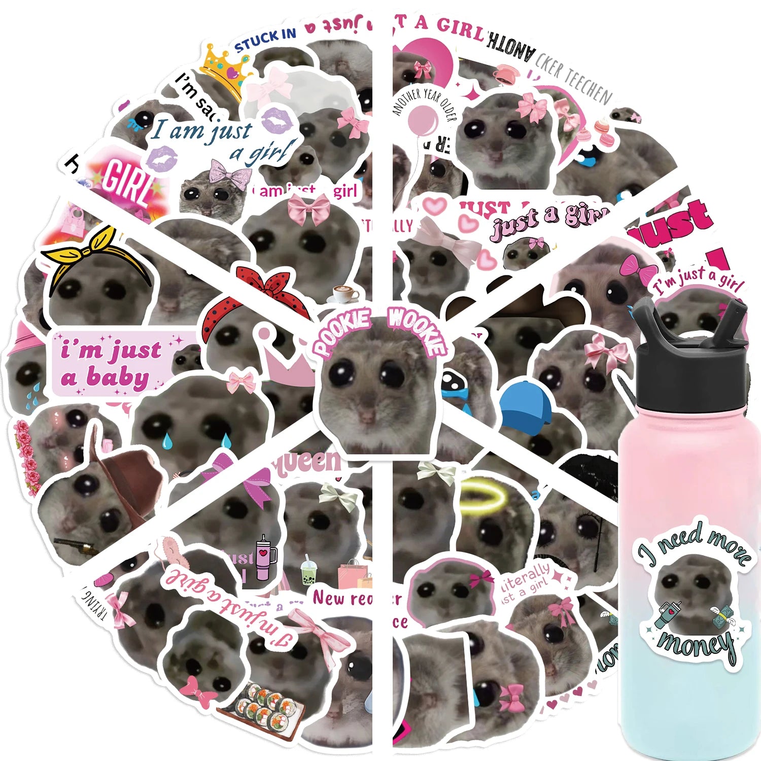 56 pcs Cute/Kawaii Sad Hamster Stickers