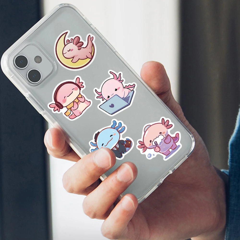 50 pcs Cute/Kawaii Pink Axolotl Stickers - V2