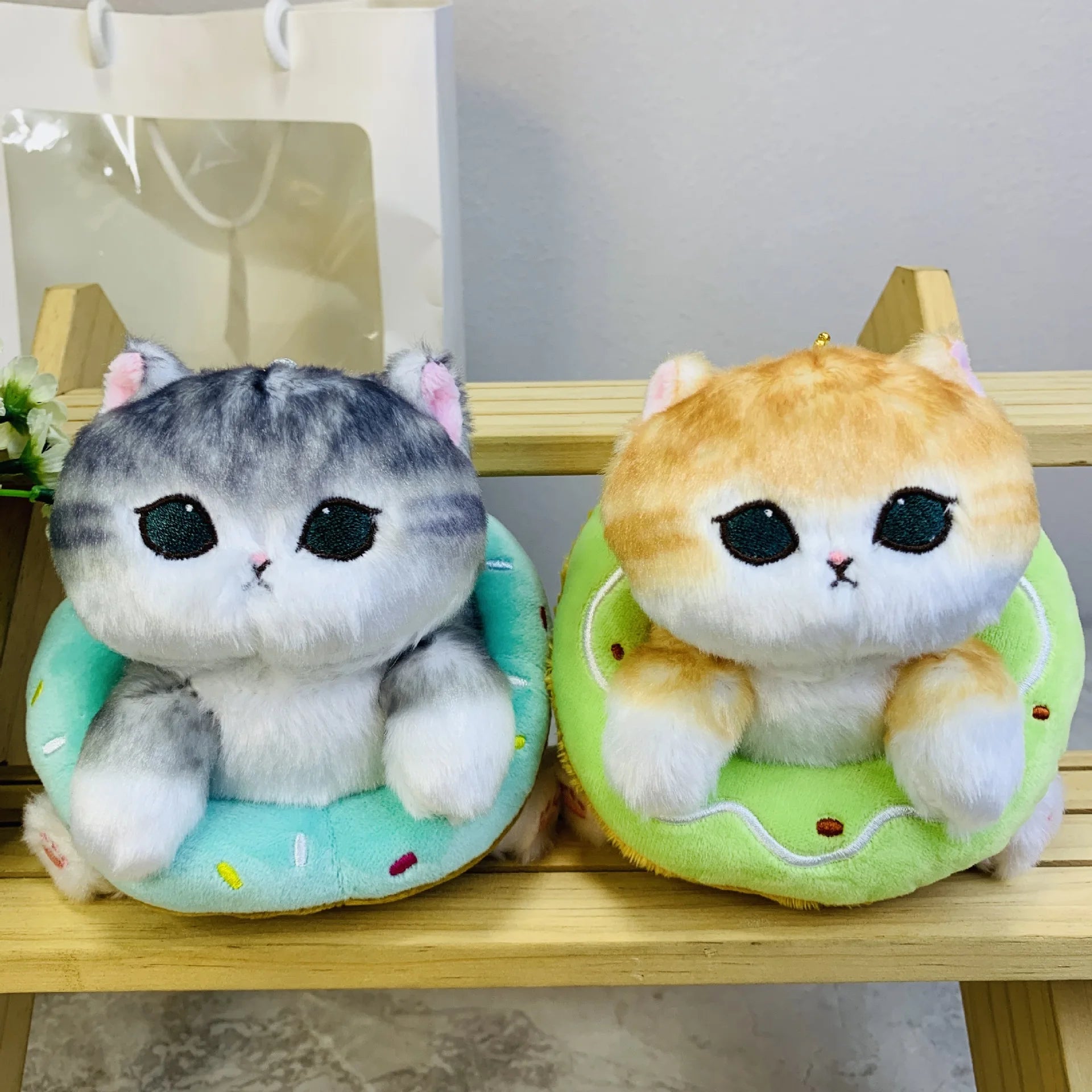 Mofusand Donut Series Cat With Plush Keychains 14cm - Grey/Yellow