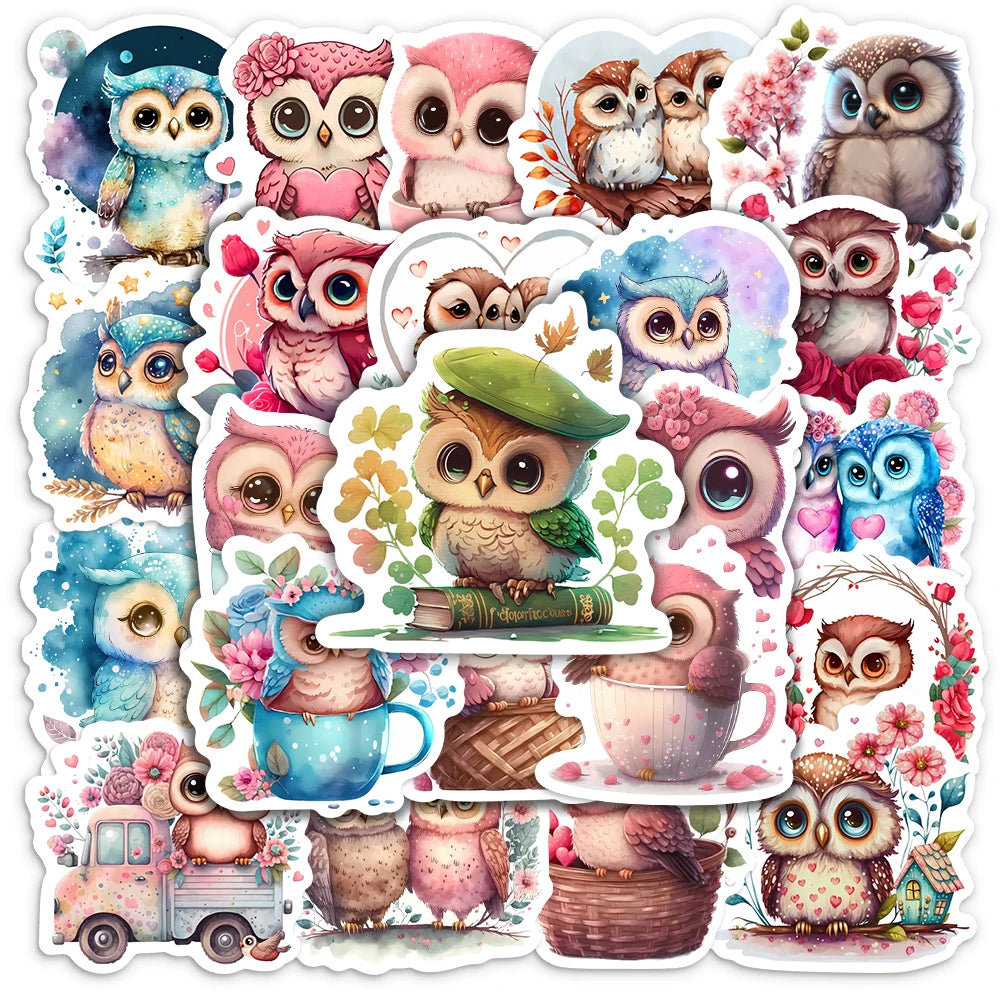 50 pcs Cute/Kawaii Owl Stickers