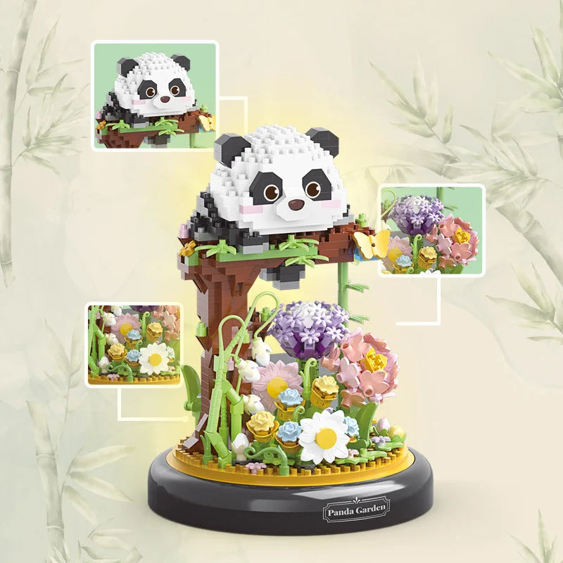 Cute Panda/Bird With Flowers And Clear Display Set Mini Building Blocks