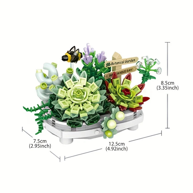 Tree With Flowers (Cherry Blossom) / Succulents In Bonsai Style Mini Building Blocks - 2 Styles