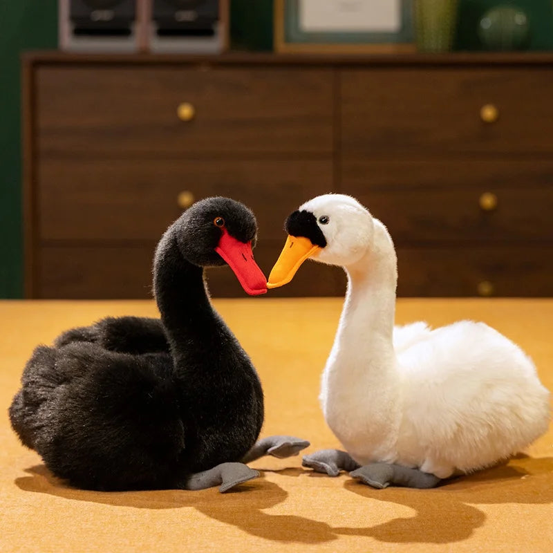 Black/White Swan Lifelike Plush Toy 24cm