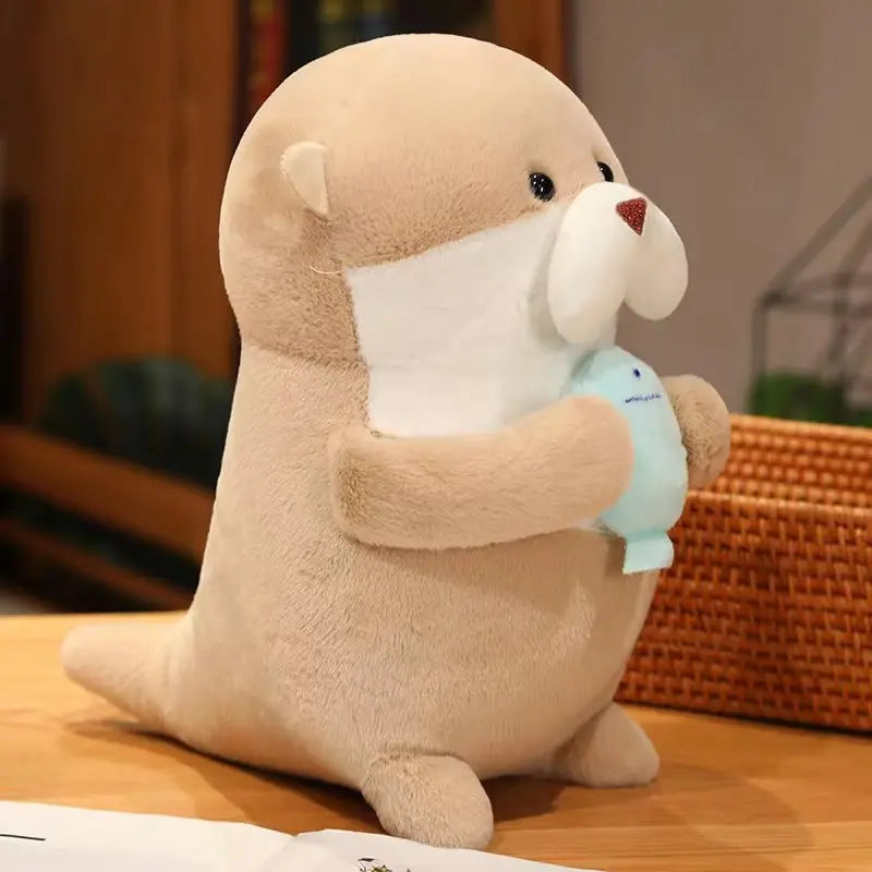 Cute Otter With Fish Plush Keychains 11cm Or Plush Toys 21/31cm