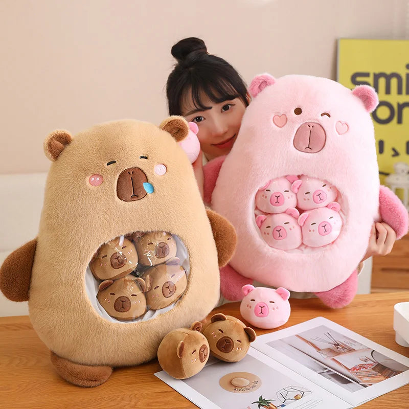 A Bag of 6 pcs Capybara Plushies Pillow Plush Toys 40x45cm - Pink/Brown