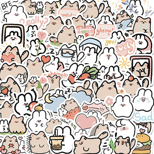 60 pcs Cute/Kawaii White Bunny/Rabbit and Cat Stickers