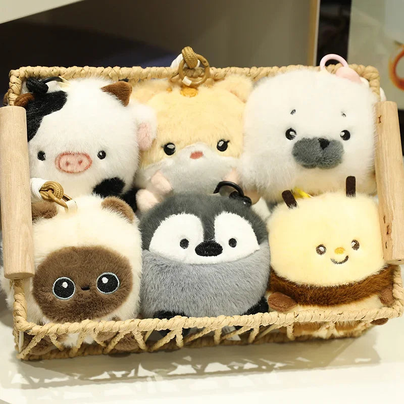 Cute Ball Shaped Animal Plush Keychain - Cat/Rabbit/Seal/Penguin/Cow/Elephant/Bee/Bird/Hamster
