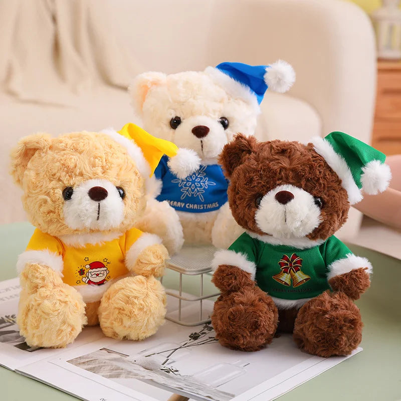 Teddy Bear With Christmas Hat And T-Shirt/Bow Plush Toys 20cm - 18 Styles