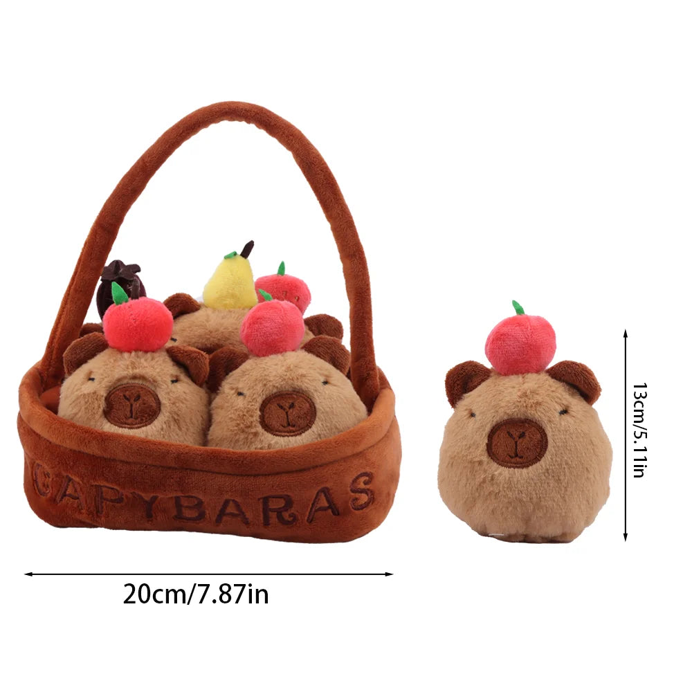 A Basket of 5 pcs Mini Plush Toys - Strawberries/Rabbits/Axolotls/Dinosaurs/Carrots/Ducks/Capybaras/Cats