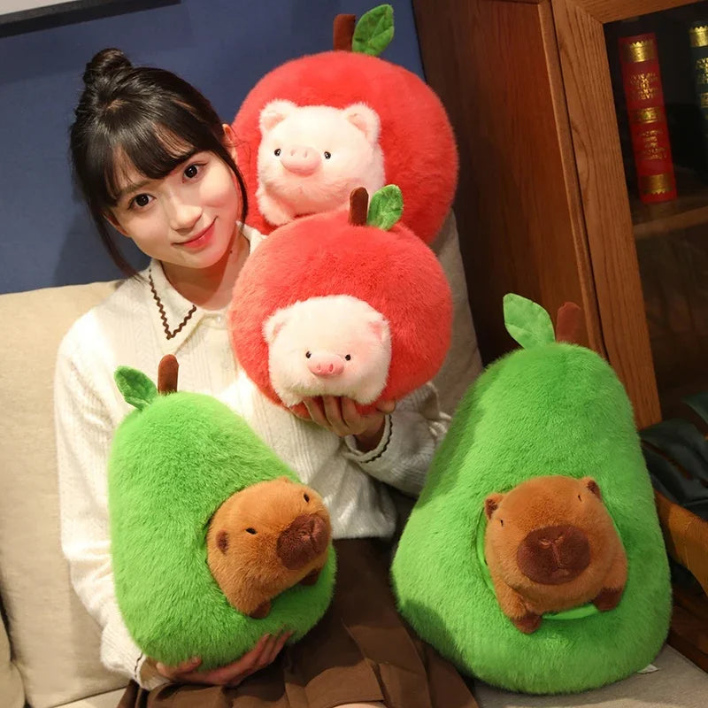 Cute Capybara/Pig With Avocado/Apple Plush Toys25/35/45cm