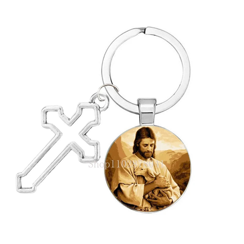 Keychain With The Jesus Image And Cross - 9 Choices