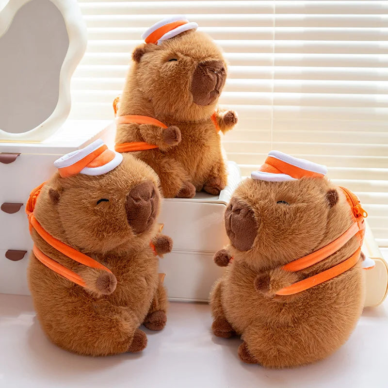 Cute Capybara With Orange Basketball Bag With Hat Plush Toys 26cm