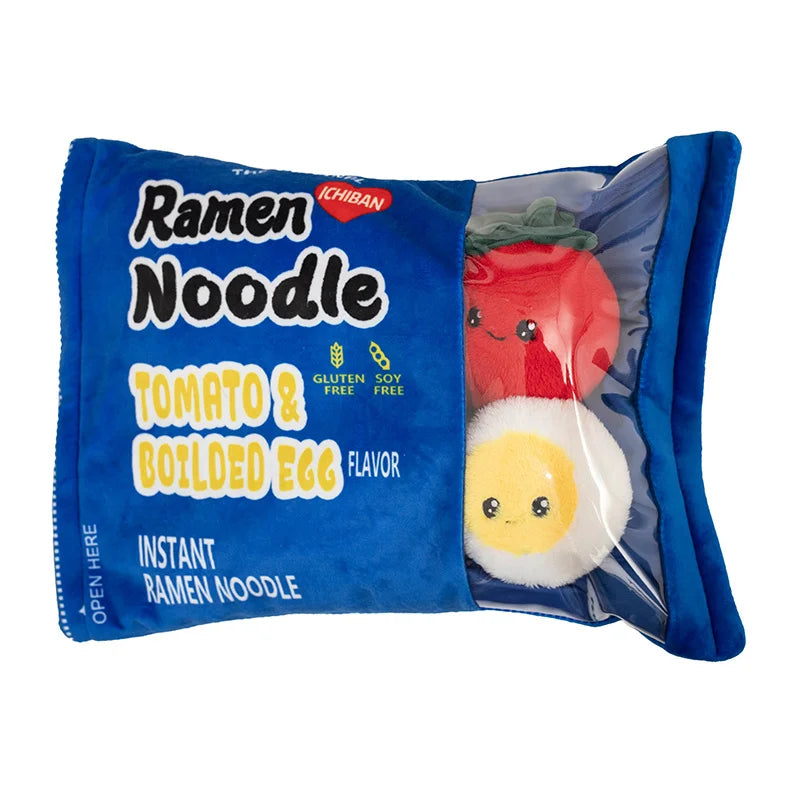 Ramen and Noodle Bag With 6 pieces of Minis Plush Toys 45x35cm - Blue/Orange