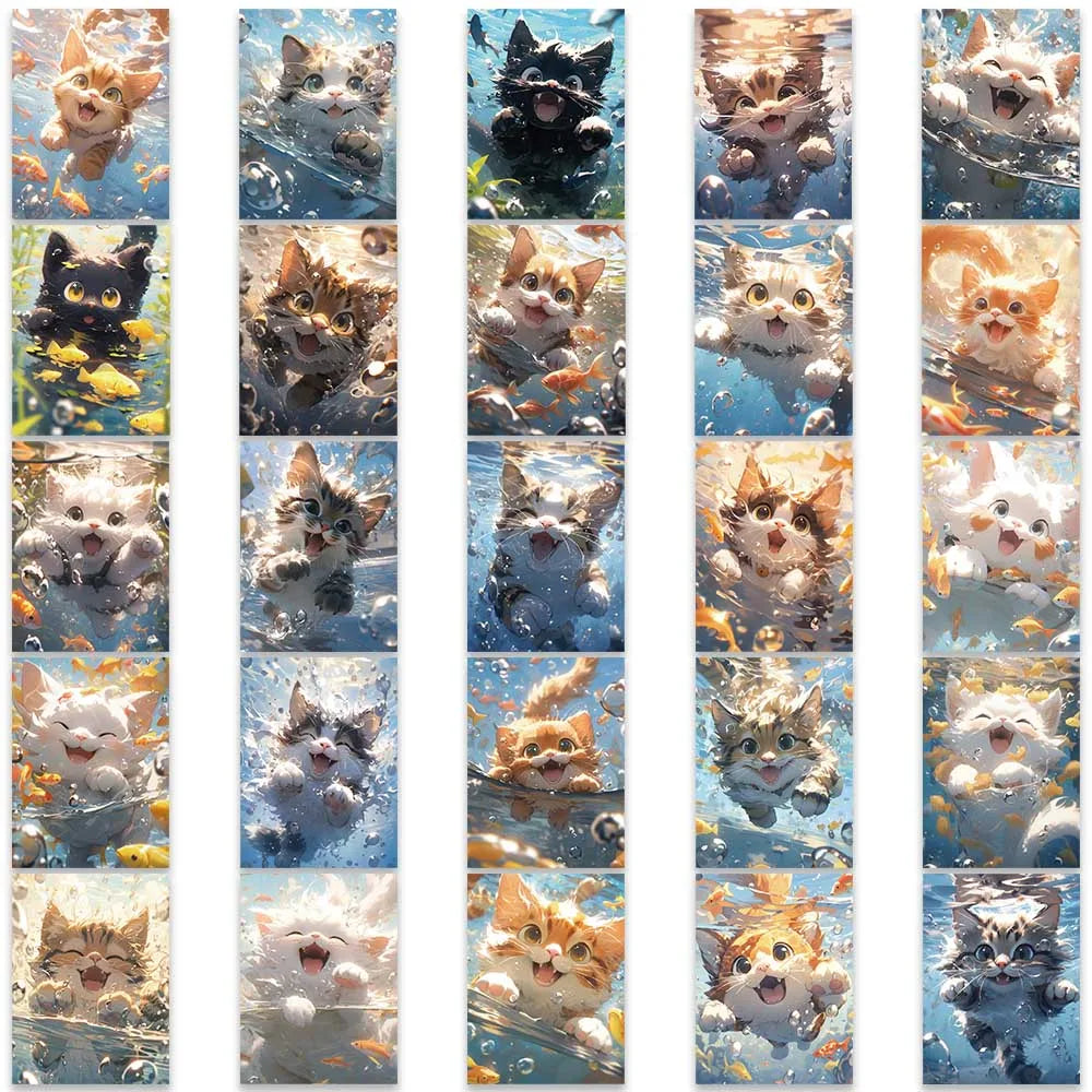 50 pcs Cute/Kawaii Swimming Cat Stickers