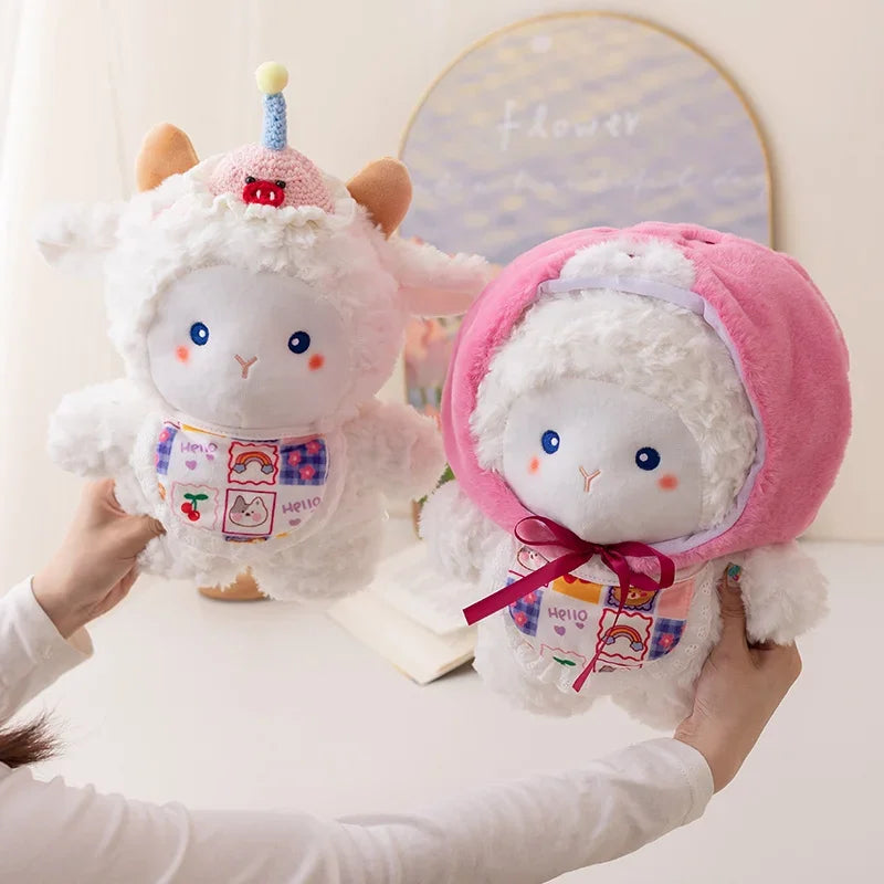 Cute White Sheep With/Without Hat And Bib Plush Toys 30cm