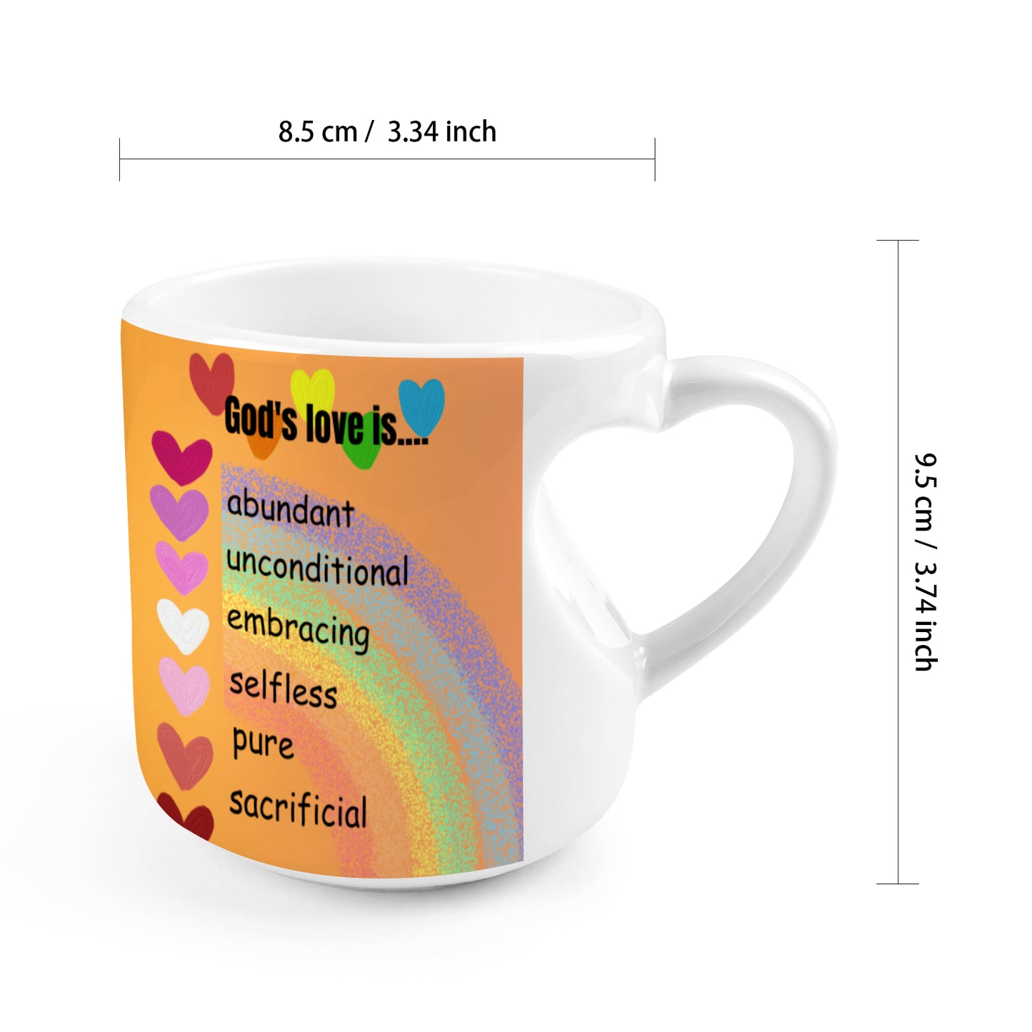 Heart-shaped Mug with "God's love is...." Message (10.3 OZ)