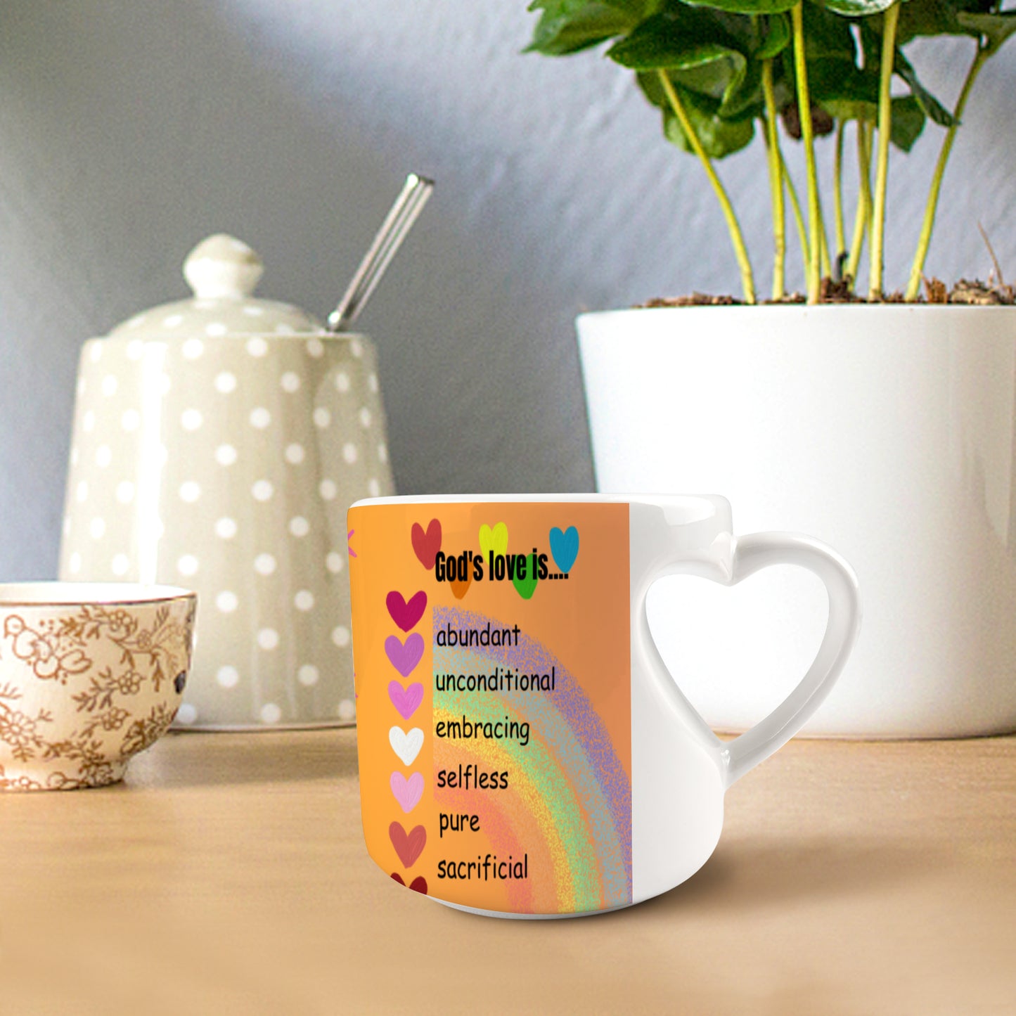 Heart-shaped Mug with "God's love is...." Message (10.3 OZ)