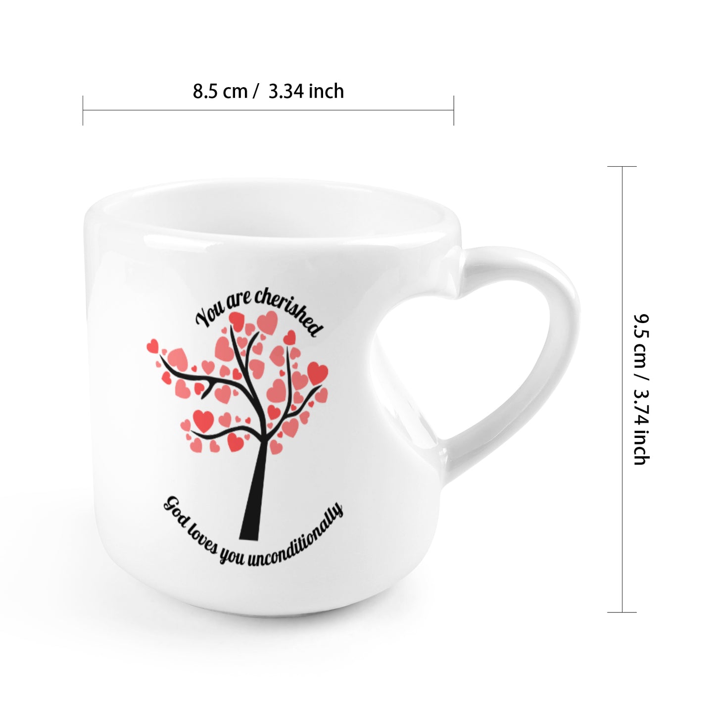 Heart-shaped Mug with "You are cherished" Message (10.3 OZ)