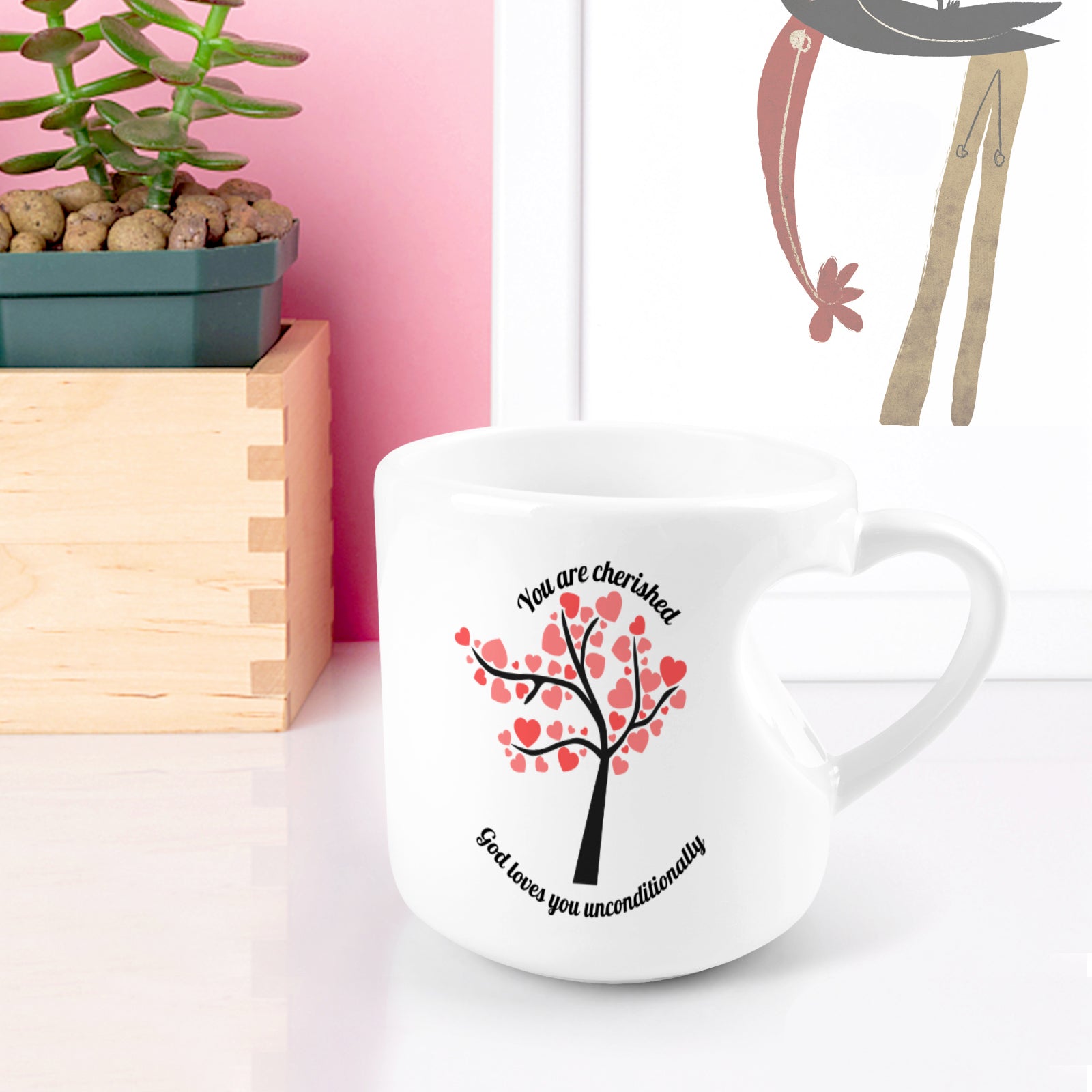 Heart-shaped Mug with "You are cherished" Message (10.3 OZ)