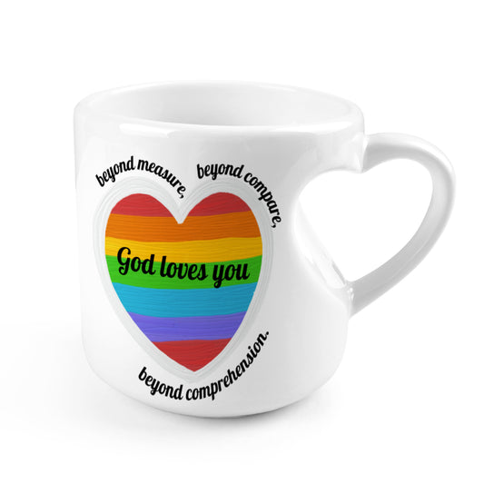 Heart-shaped Mug with "God loves You" message (10.3 OZ)