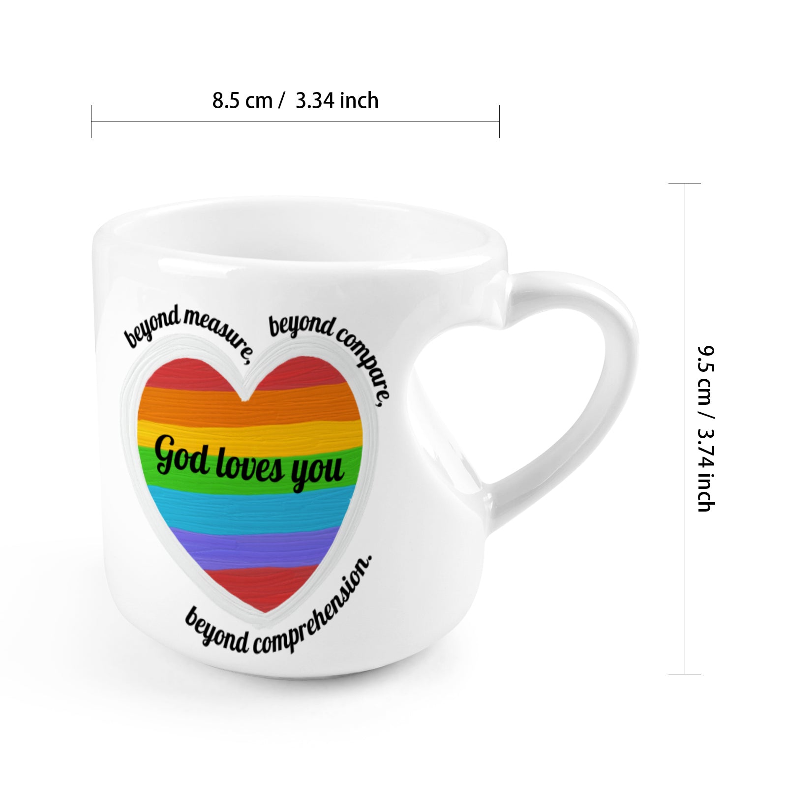 Heart-shaped Mug with "God loves You" message (10.3 OZ)