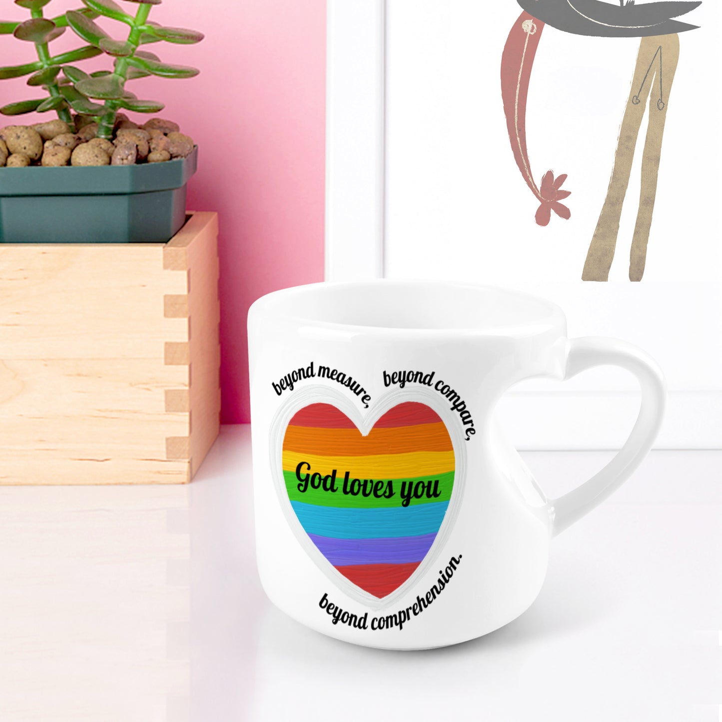 Heart-shaped Mug with "God loves You" message (10.3 OZ)