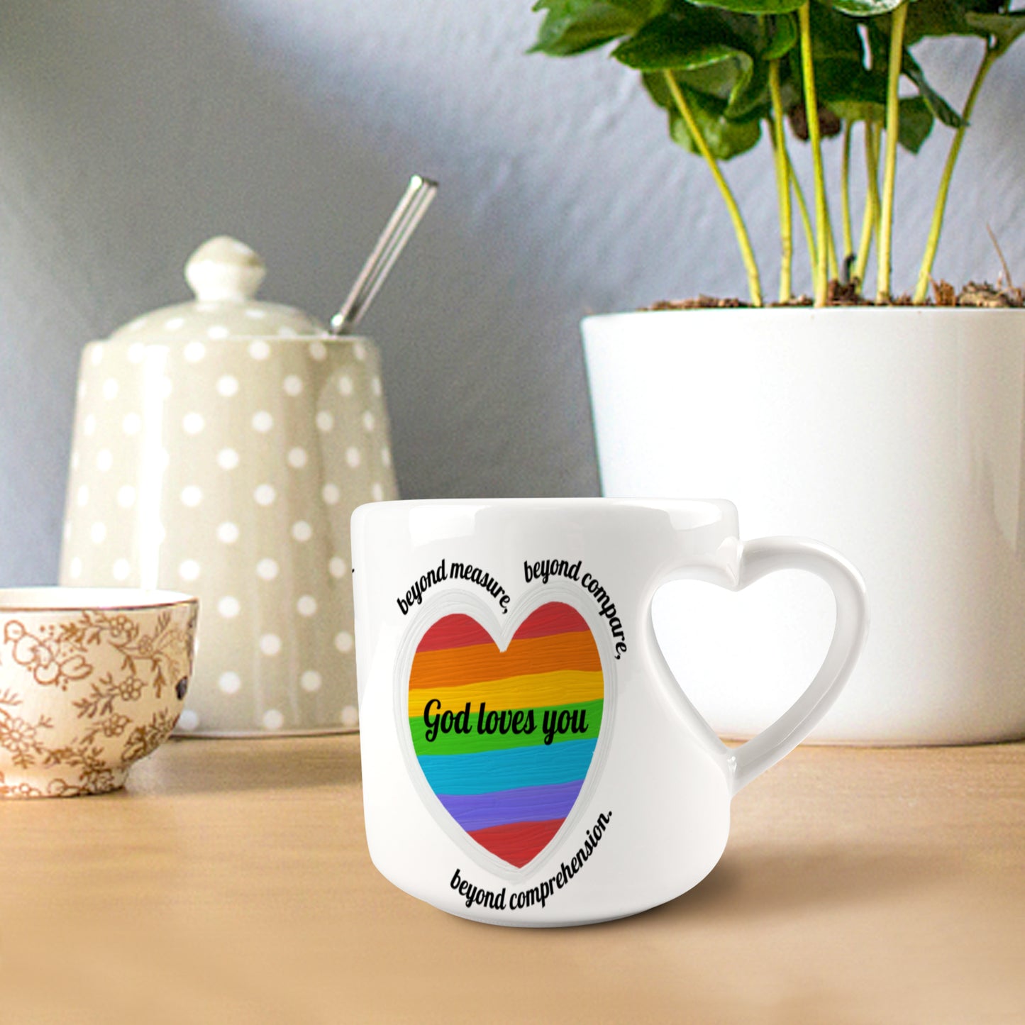 Heart-shaped Mug with "God loves You" message (10.3 OZ)