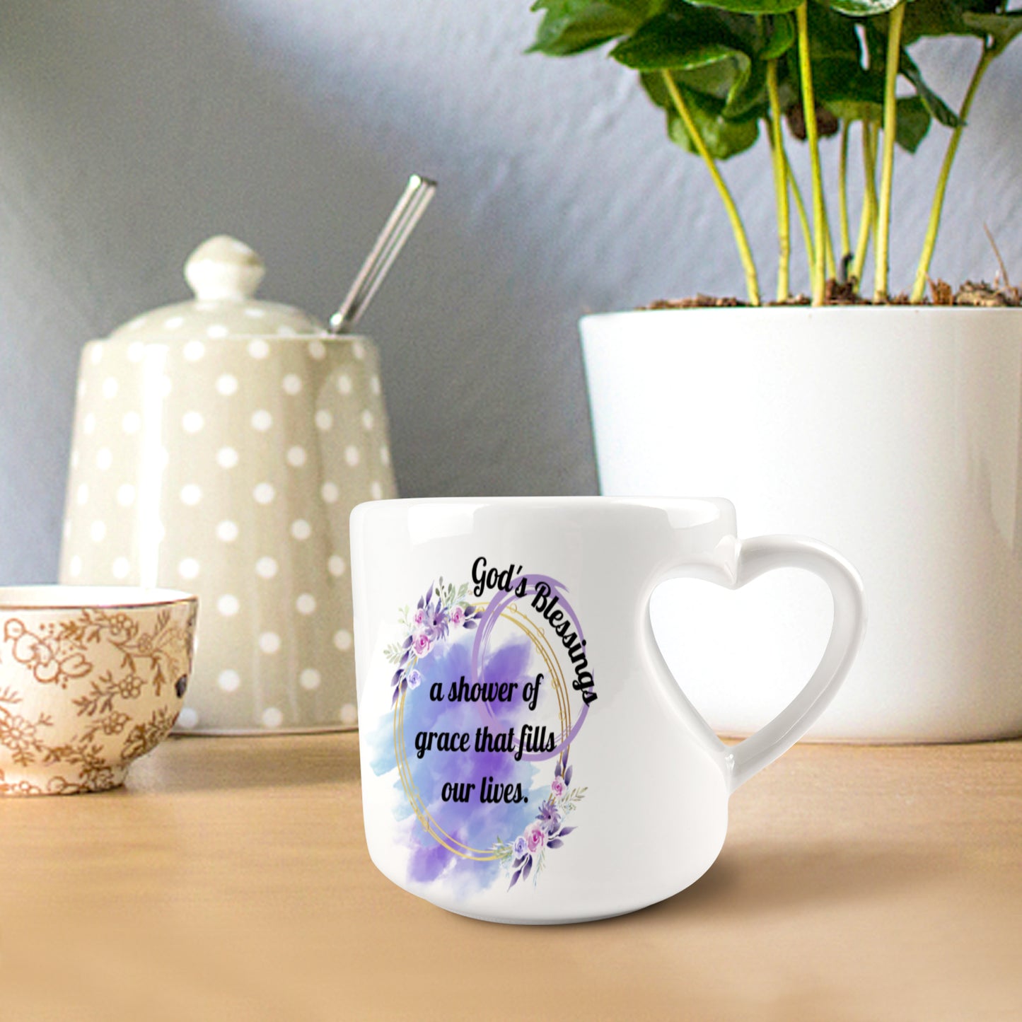 Heart-shaped Mug with "God's blessing" message (10.3 OZ)