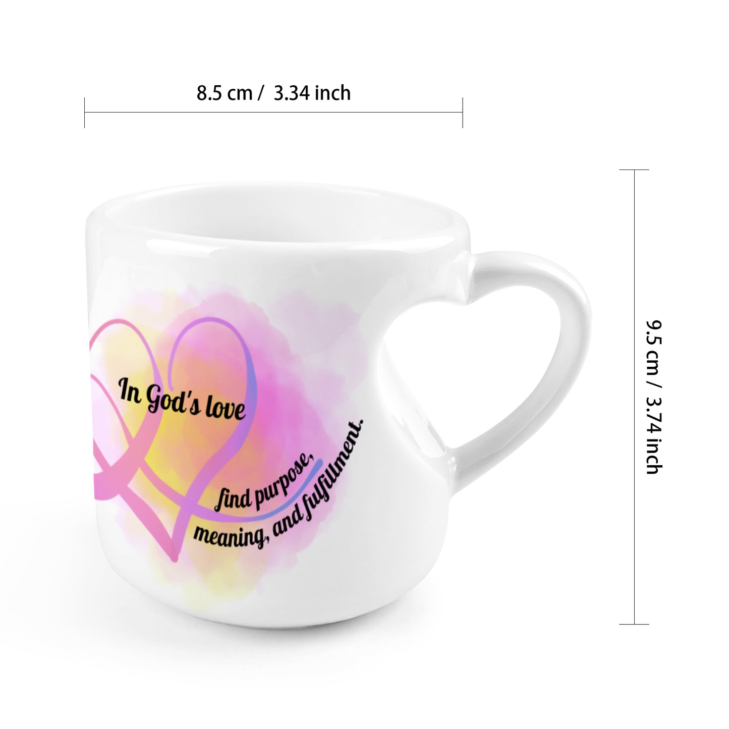 Heart-shaped Mug with "In God's love" message (10.3 OZ)