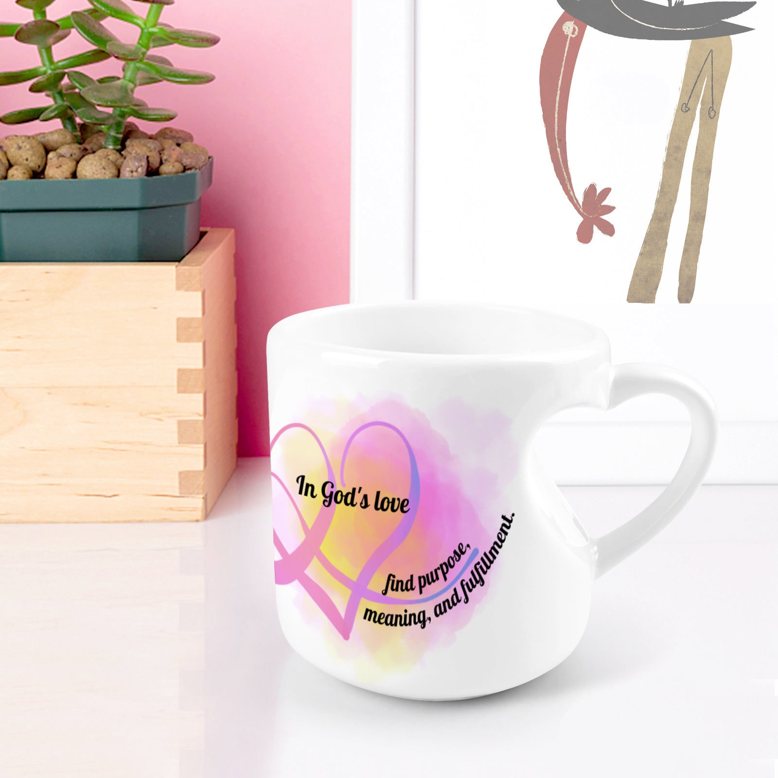 Heart-shaped Mug with "In God's love" message (10.3 OZ)