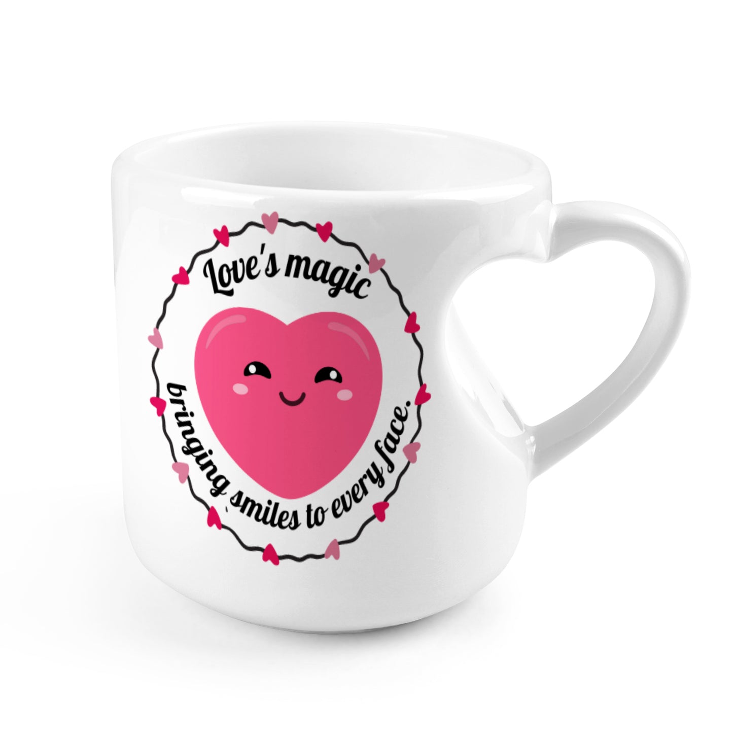 Heart-shaped Mug with "Love's magic" message (10.3 OZ)