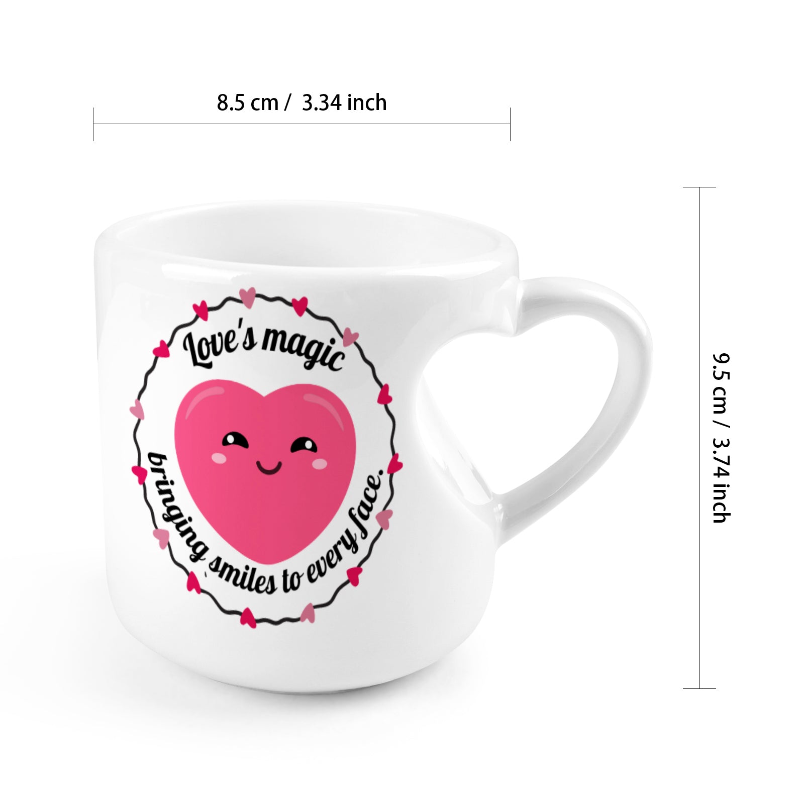 Heart-shaped Mug with "Love's magic" message (10.3 OZ)