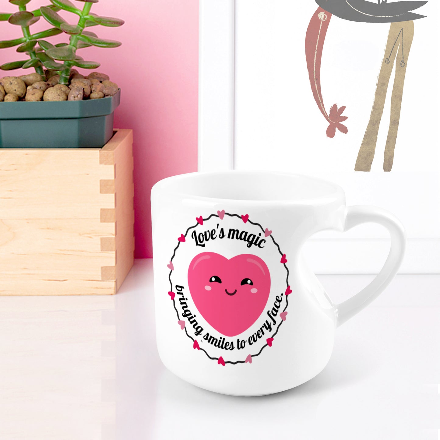 Heart-shaped Mug with "Love's magic" message (10.3 OZ)