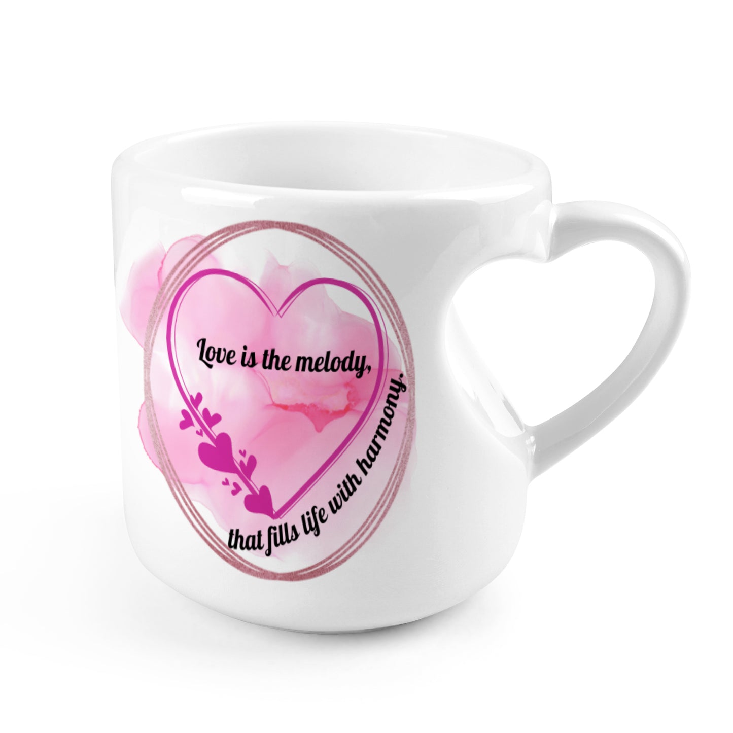 Heart-shaped Mug with "Love is the melody" message (10.3 OZ)