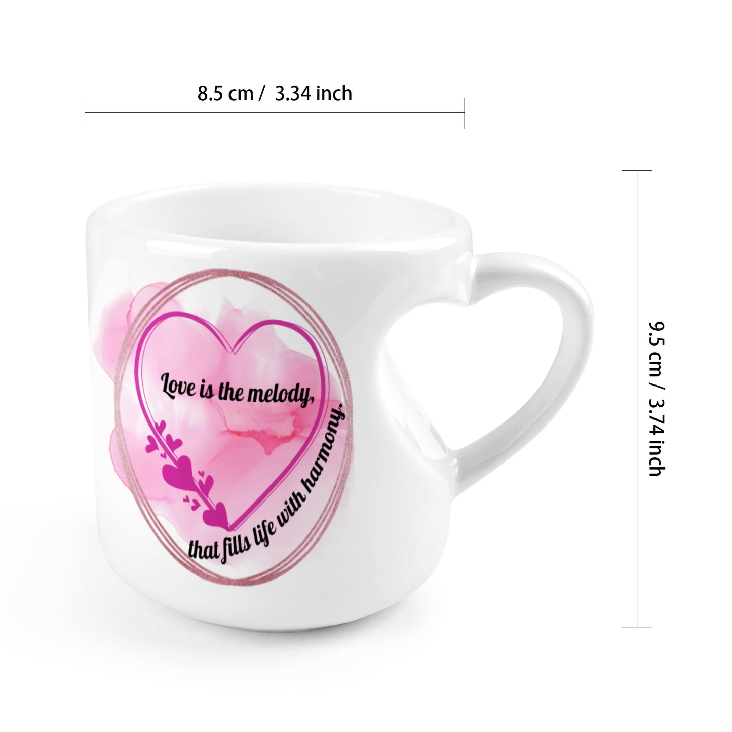 Heart-shaped Mug with "Love is the melody" message (10.3 OZ)