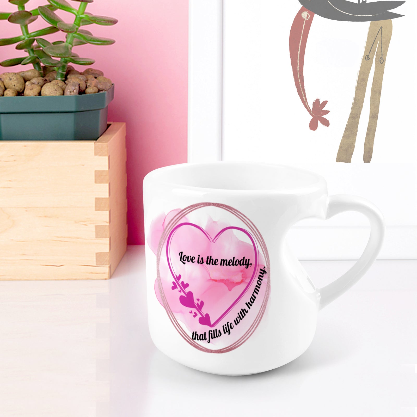 Heart-shaped Mug with "Love is the melody" message (10.3 OZ)