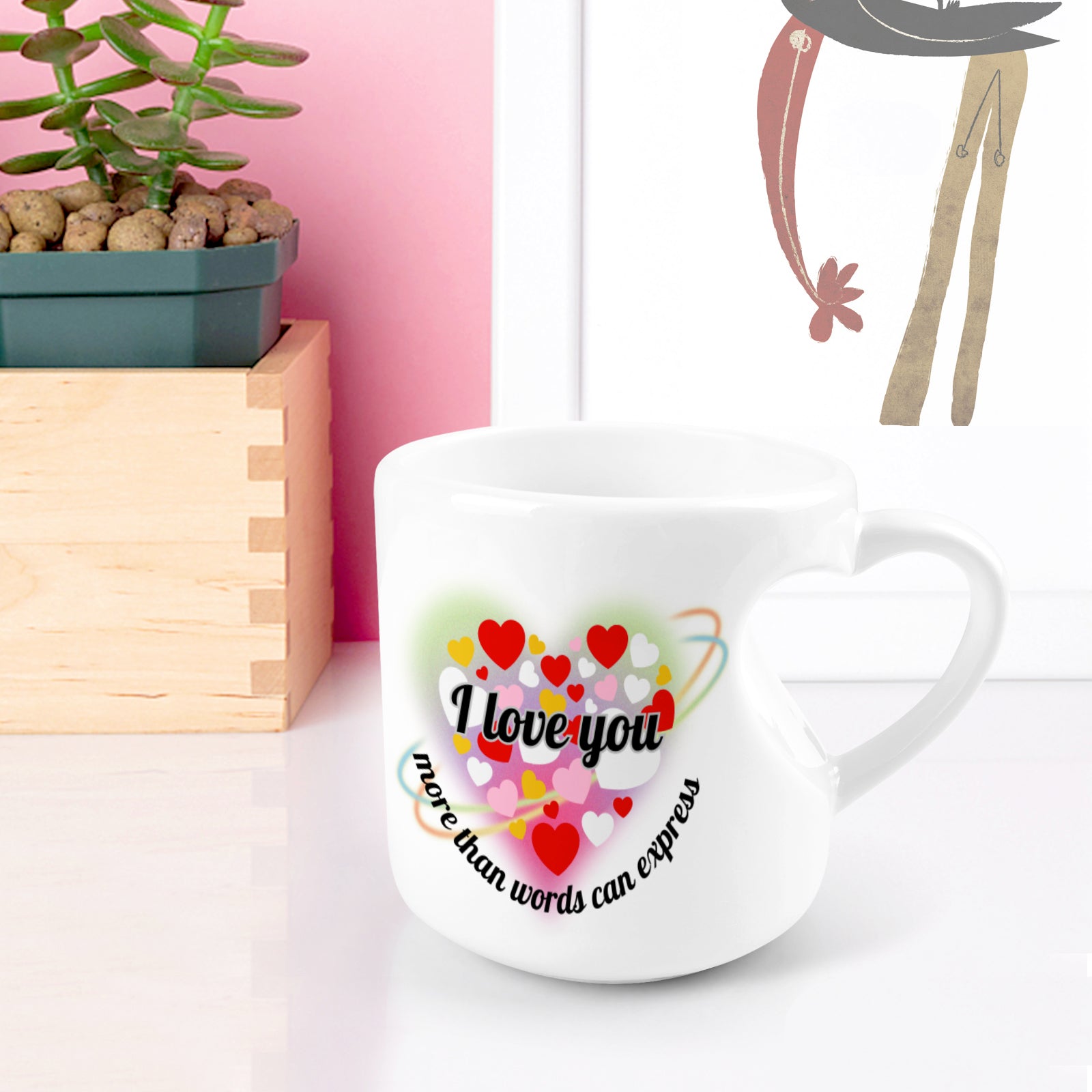 Heart-shaped Mug with "I love you - more than words can express" message (10.3 OZ)