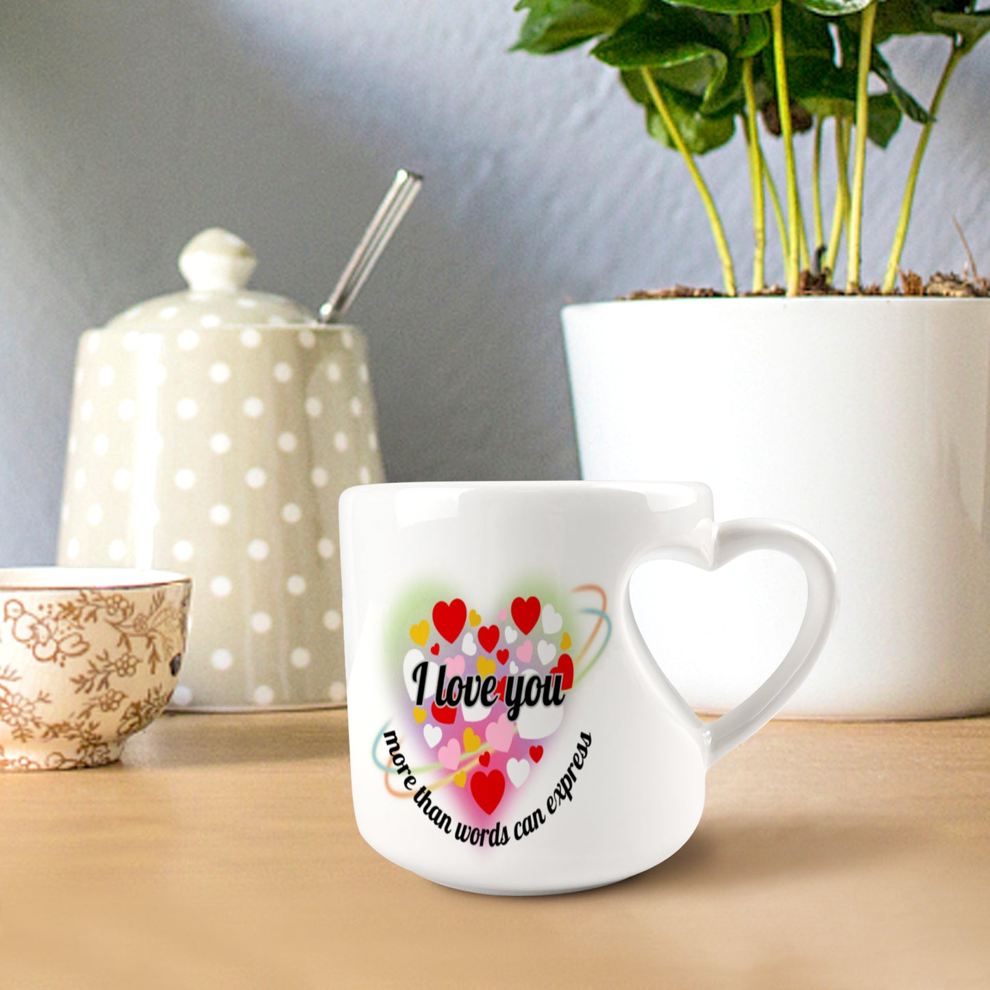 Heart-shaped Mug with "I love you - more than words can express" message (10.3 OZ)